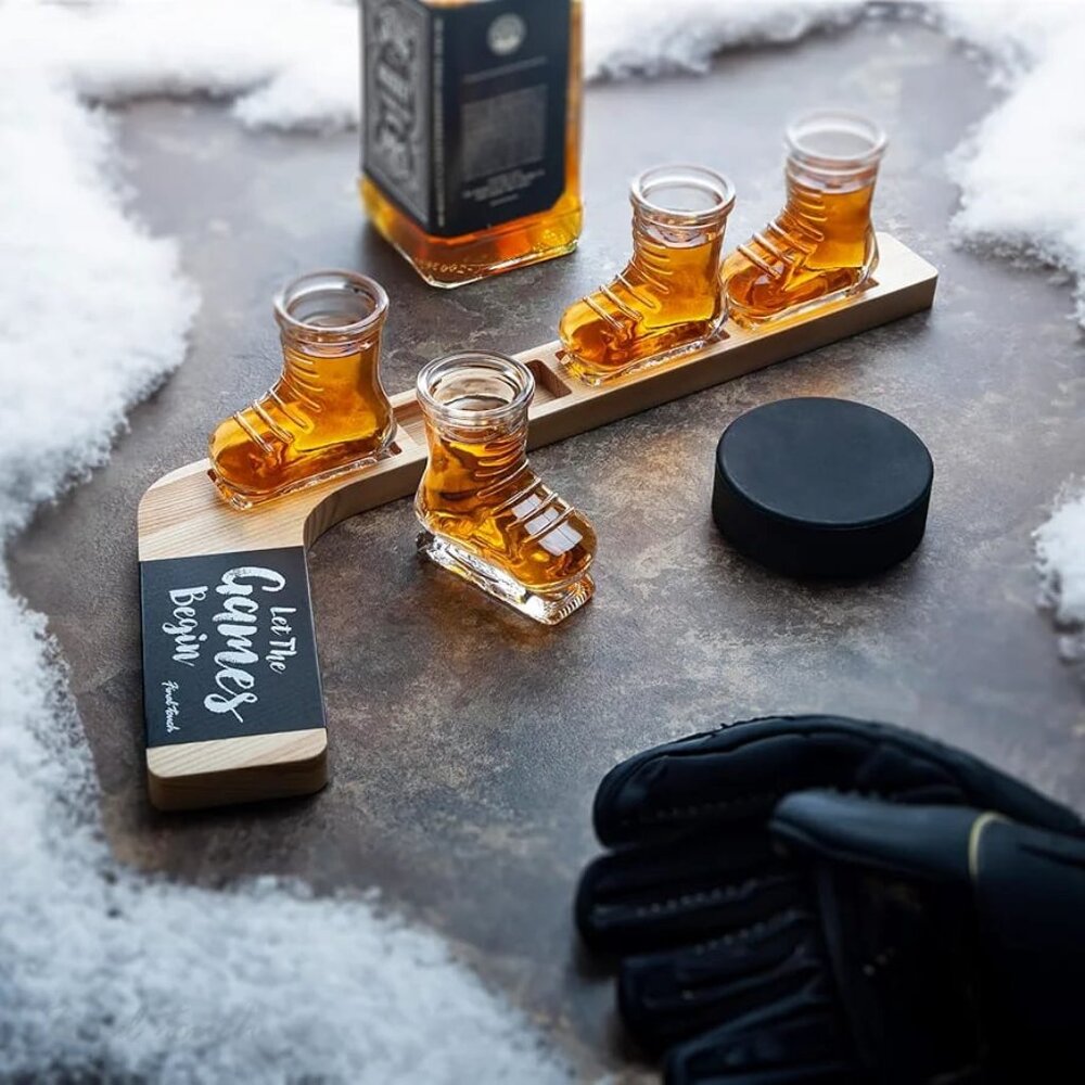 Final Touch Hockey Stick Serving Board Skateboard Shot Glass Set
